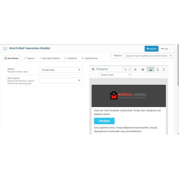Opencart Mail Tasarım Modülü